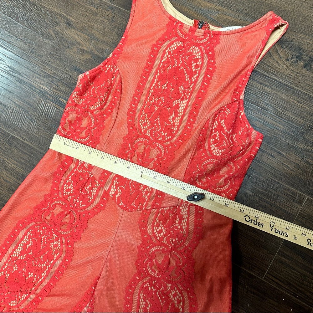 MAY & JULY RED LACE NUDE SHORTS SLEEVELESS ROMPER - Picture 3 of 7